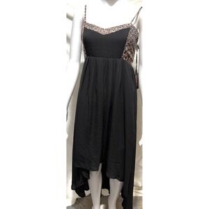 Tilly's Lira Medium Black With Leopard Print Hi Low Spaghetti Strap Sundress
